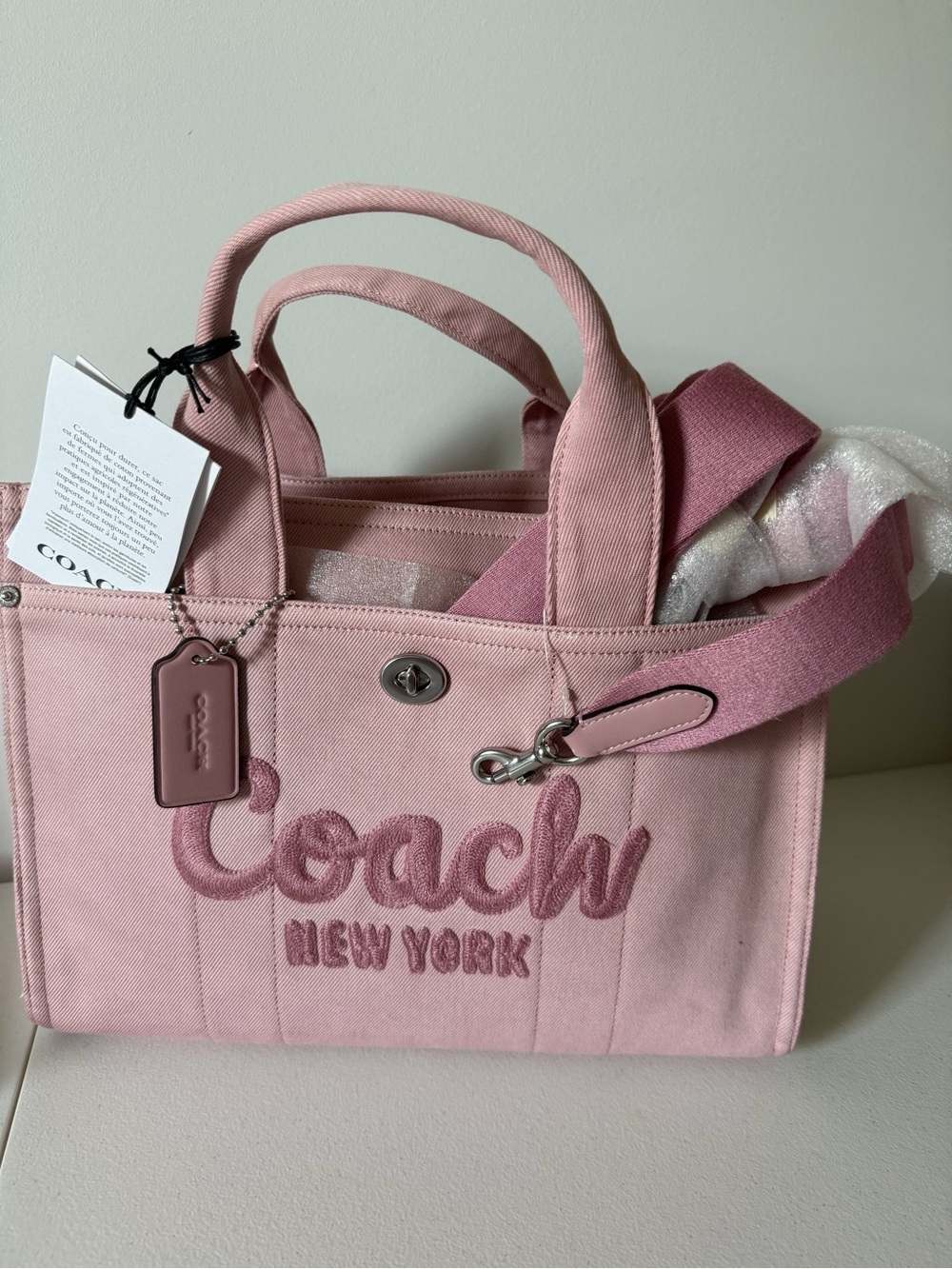 Coach Pink Canvas Tote with Embroidered Logo